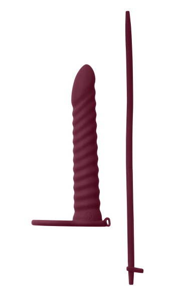 Бордовая вибронасадка для двойного проникновения Rori - 17 см. Бордовая вибронасадка для двойного проникновения Rori - 17 см.