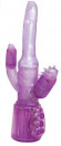 Фиолетовый вибромассажёр Double Shocker Purple с анальным и клиторальным отростками - 17,8 см.