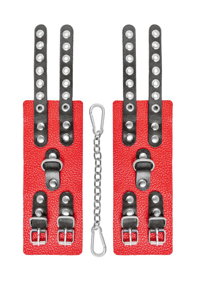 Красно-черные мягкие наручники с двумя ремешками с люверсами Красно-черные мягкие наручники с двумя ремешками с люверсами