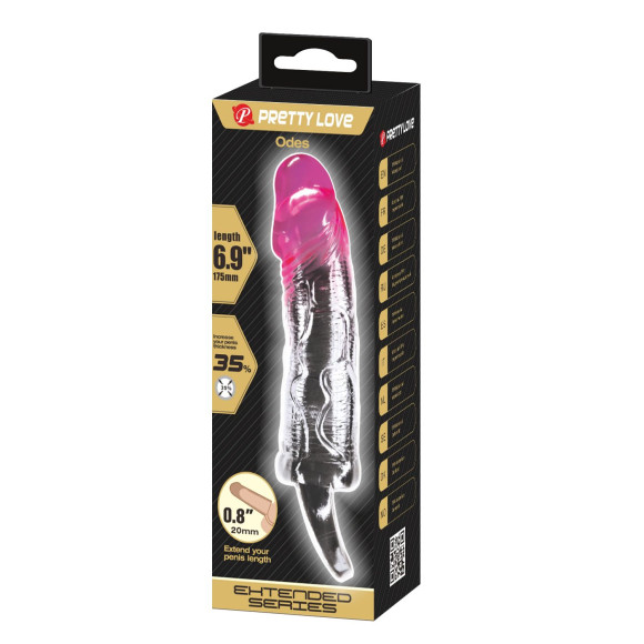 Прозрачная насадка-удлинитель с подхватом мошонки Odes - 17,5 см. Прозрачная насадка-удлинитель с подхватом мошонки Odes - 17,5 см.