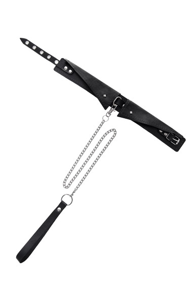 Черный кожаный ошейник-воротник с поводком Черный кожаный ошейник-воротник с поводком