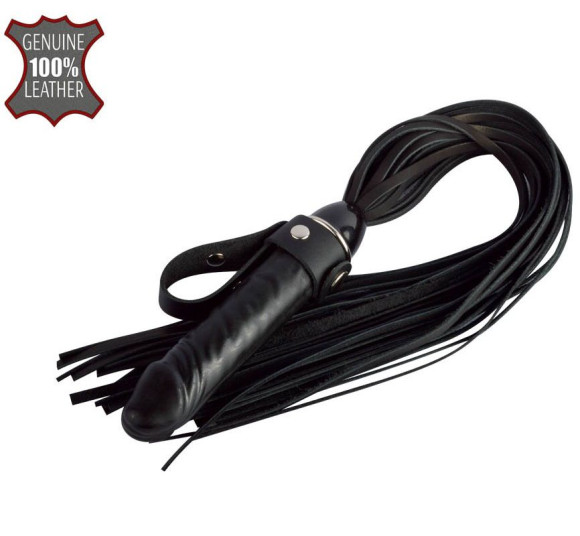 Черная плеть  Ковбой  с ручкой-фаллосом - 55 см.
