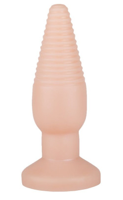 Телесная анальная пробка с рёбрышками - 14 см. Телесная анальная пробка с рёбрышками - 14 см.